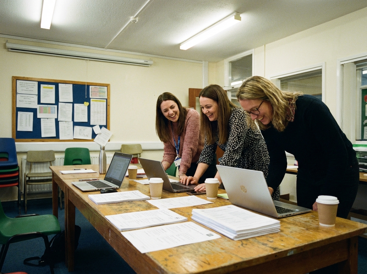 Modern school with teachers collaborating