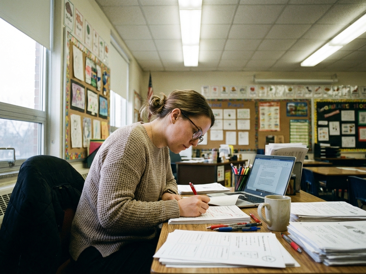 Teacher creating lesson plans with AI tools